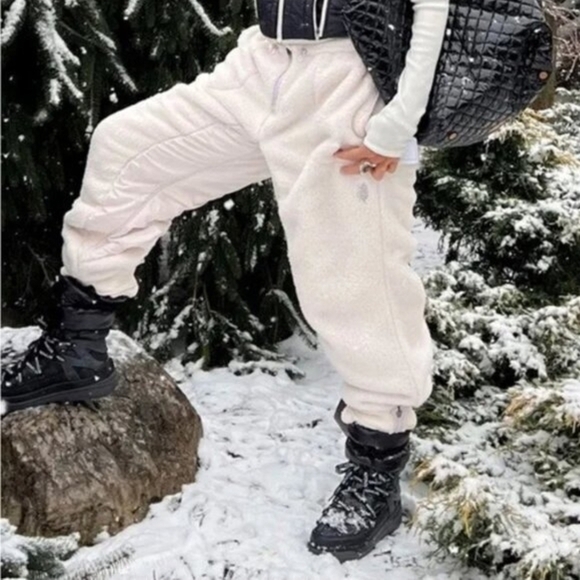 Free People Movement-Women M Ivory Sundown Fleece Sweatpants Oversized - Picture 2 of 8